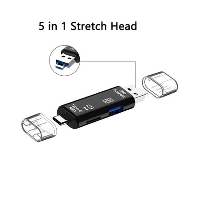5 in 1 Multifunction Usb 2.0 Type C/Usb /Micro Usb/Tf/SD Memory Card Reader OTG Card Reader Adapter Mobile Phone Accessories
